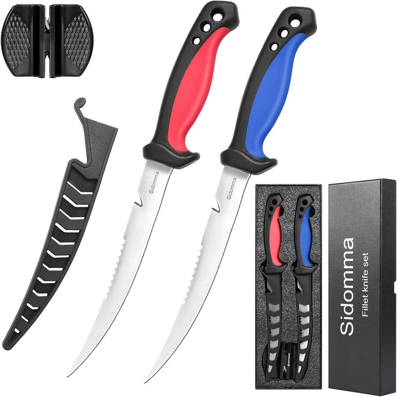 Sidomma 2 pcs Fishing Fillet Knife Set Stainless Steel 6.5 Inch Pro Fish Knife for Filleting, Fishing Gear, Fishing Tool Set, Fishing Sccessories Gifts for Men - Image 1